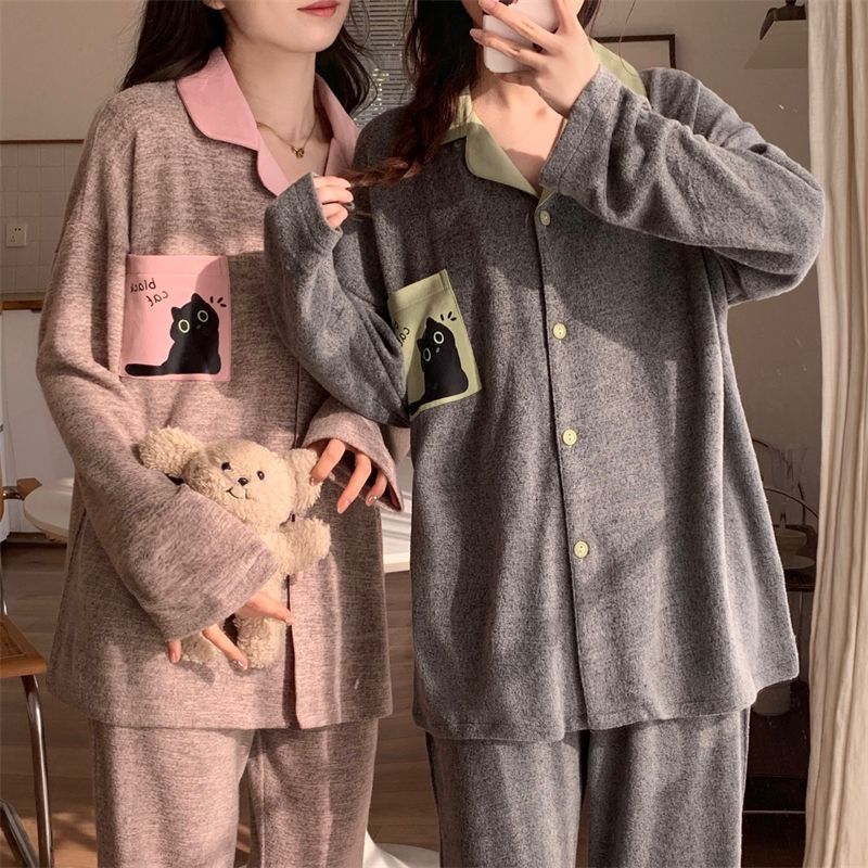 Real photo of 25-year pajamas for women in spring and autumn long-sleeved colorful cotton cute sweet outside home clothing set