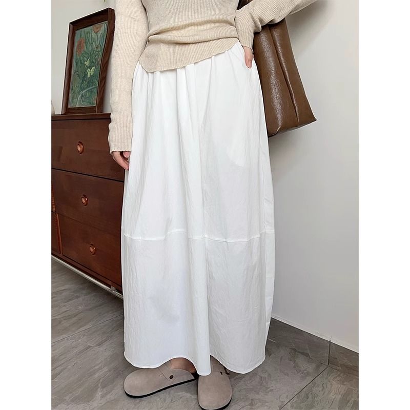 Mmao design sense splicing white skirt for women in autumn and winter new high-waisted A-line skirt mid-length silhouette umbrella skirt