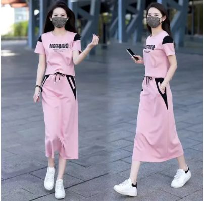 Casual suit 2025 summer fashionable new short-sleeved fashion T-shirt skirt two-piece set mid-length style