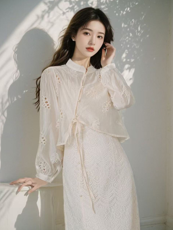 New Chinese-style embroidered sunscreen clothes with suspender dress for women two-piece set modified cheongsam girls two-piece set skirt
