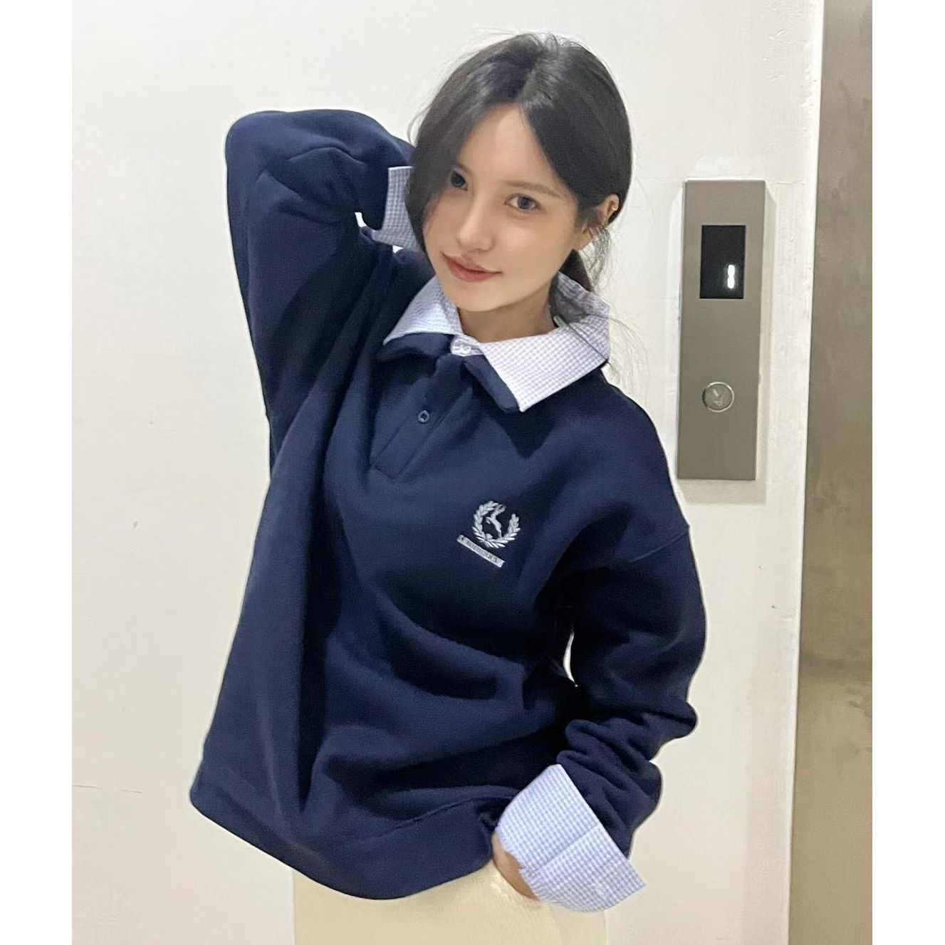 2025新款華棉複合牛奶絲/銀狐絨假兩件POLO領衛衣女