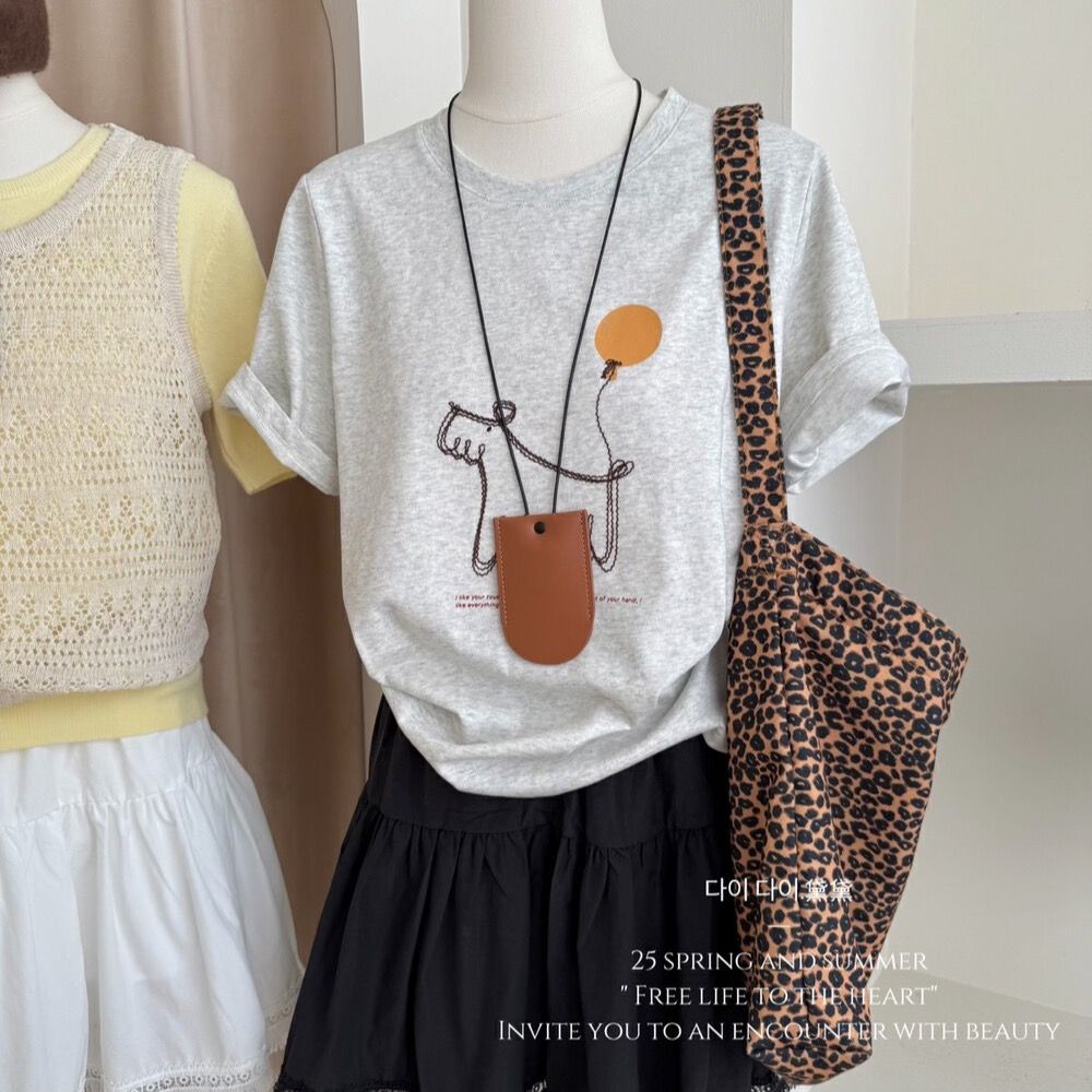 200g combed and tight-fitting sprinkler, pure cotton backpack, spring and summer loose shoulder printed short-sleeved T-shirt