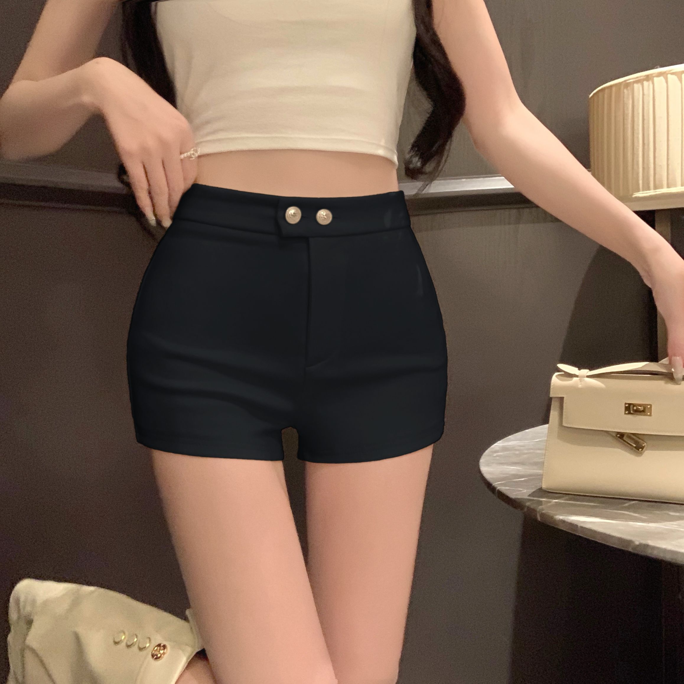 Real shot!  !  Sexy hot girl hip-pack pants A-line hot pants casual pants high waist stretch tights