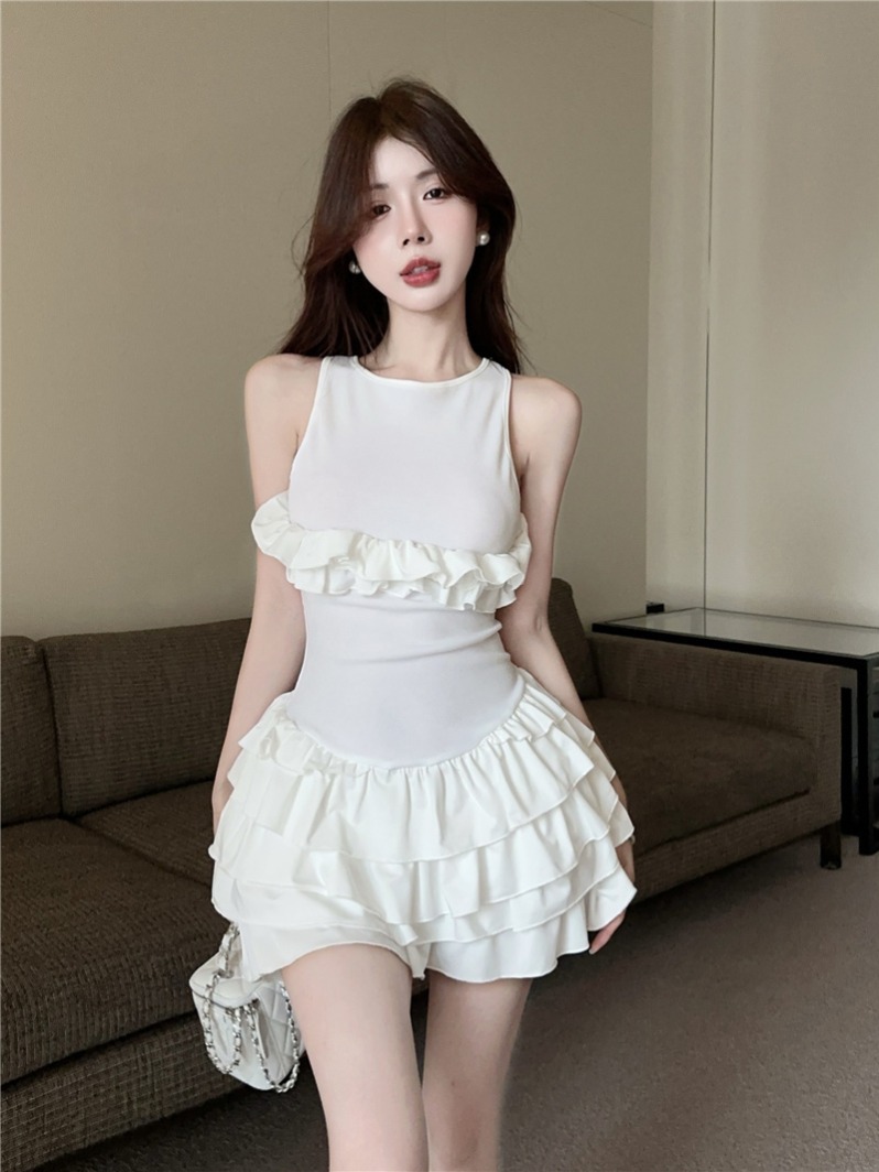 Real shot of ruffled backless dress