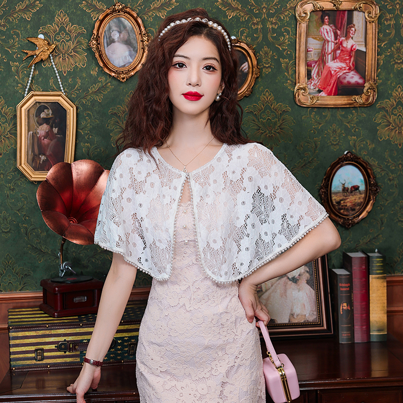 Shipped 2025 summer lace shawl jacket with lace cape sun protection with suspender dress with cardigan