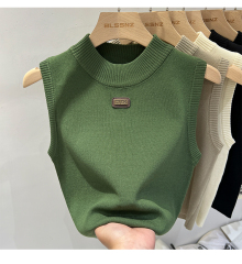 針織吊帶背心夏季小香風圓領車標設計感小眾無袖外穿內搭打底上衣