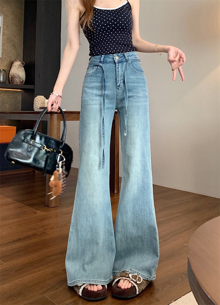 Real shot ~ New high-waisted slightly flared design jeans for women's retro stretchy slimming straight-tight trousers