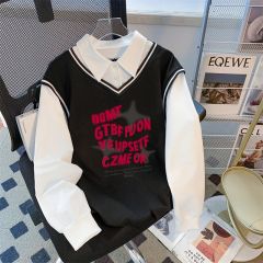 Photographed 2025 New Model Back Pack Collar Twill Thin POLO Collar Sweatshirt Women Cartoon Long Sleeve Jacket