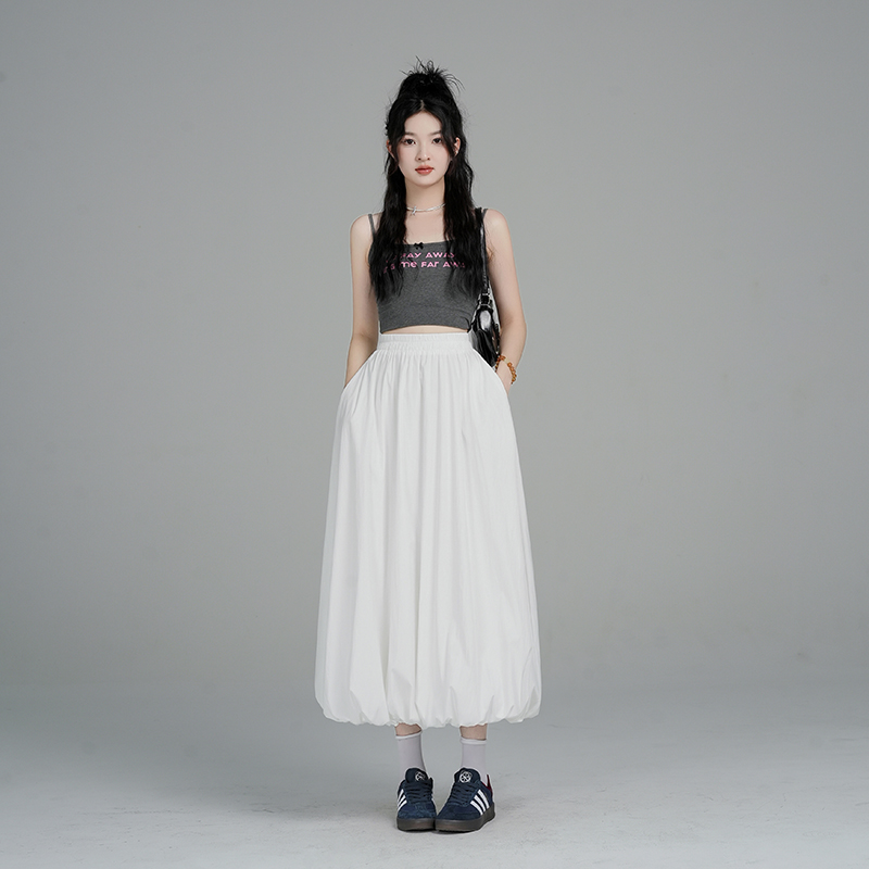 Real shot of 2025 spring new product highlights in 2025 elastic waist covering meat lantern flower bud skirt fluffy skirt