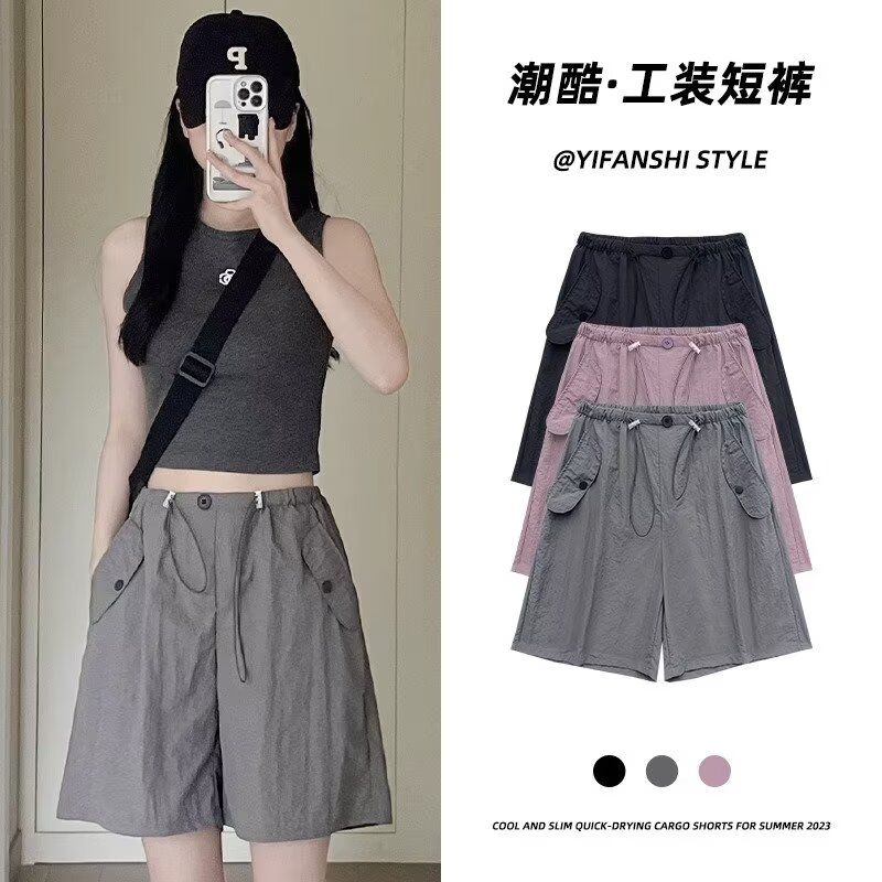 速干褲子女新款夏季薄款美式工裝褲高腰休閒顯瘦運動短褲