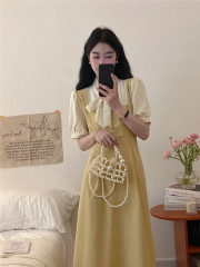 Real shot of new summer skirt design niche high waist A-line midi skirt with female temperament fake two-piece dress