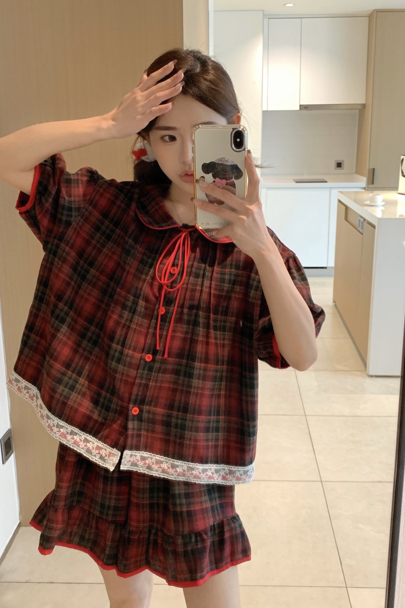 Real shot Korean version sweet, fresh, loose, breathable cotton and linen summer shorts shorts trousers home clothing set