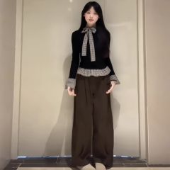 2025 New Black and Striped Patches False Two-Piece Base Top for Women, Stylish Inner Layer Slim Fit Long-Sleeve T-Shirt