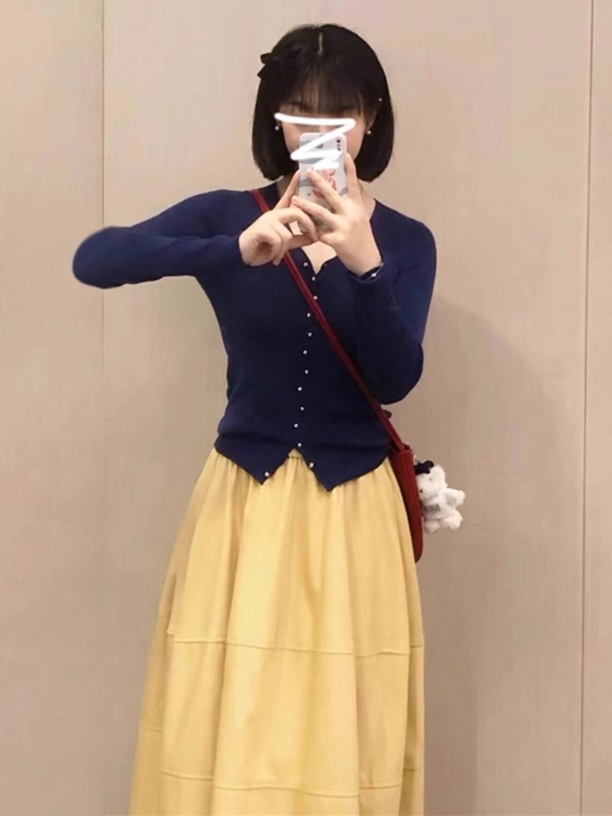 Blue V-neck long-sleeved knitted cardigan for women in early autumn new Korean style dressing slim sweater base shirt top