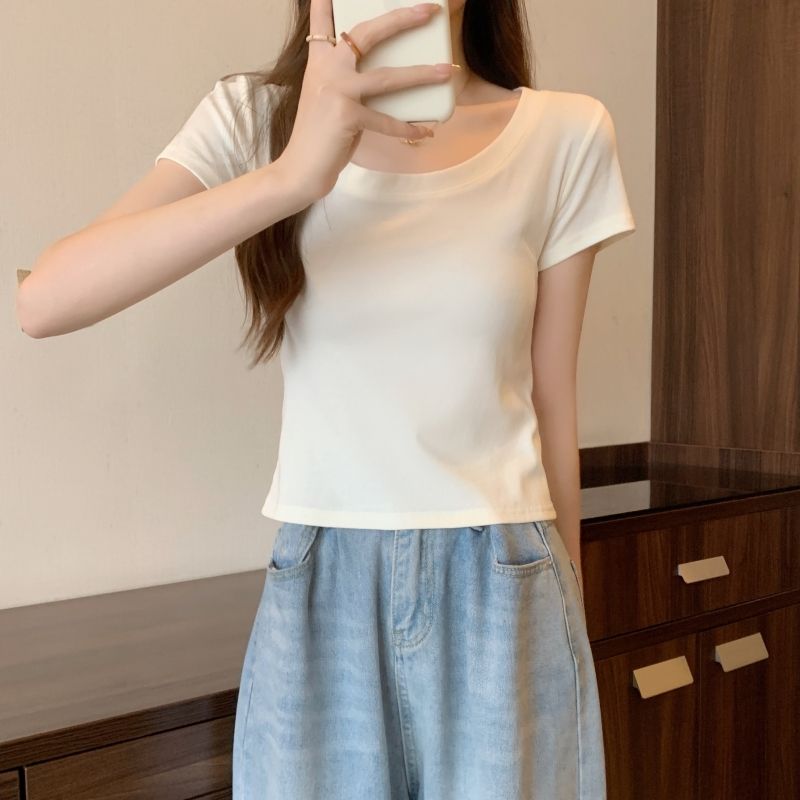 實拍  40支純棉210克92棉/8氨綸T恤女短袖大圓領