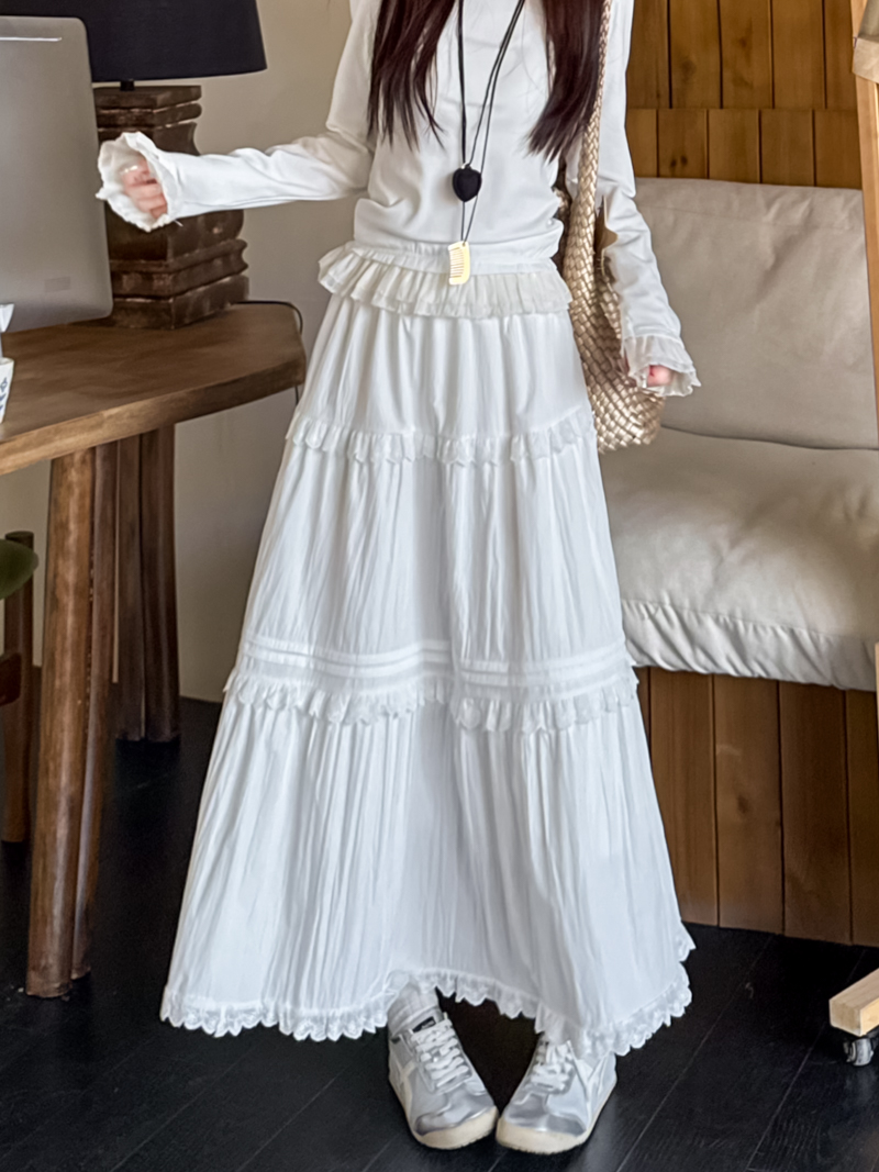 Real shot, layered skirt, mid-length spring ballet style high-waisted cake skirt, slim A-line skirt