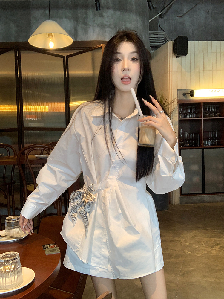 實拍春季韓chic簡約氣質時尚套裝不規則襯衫+短褲