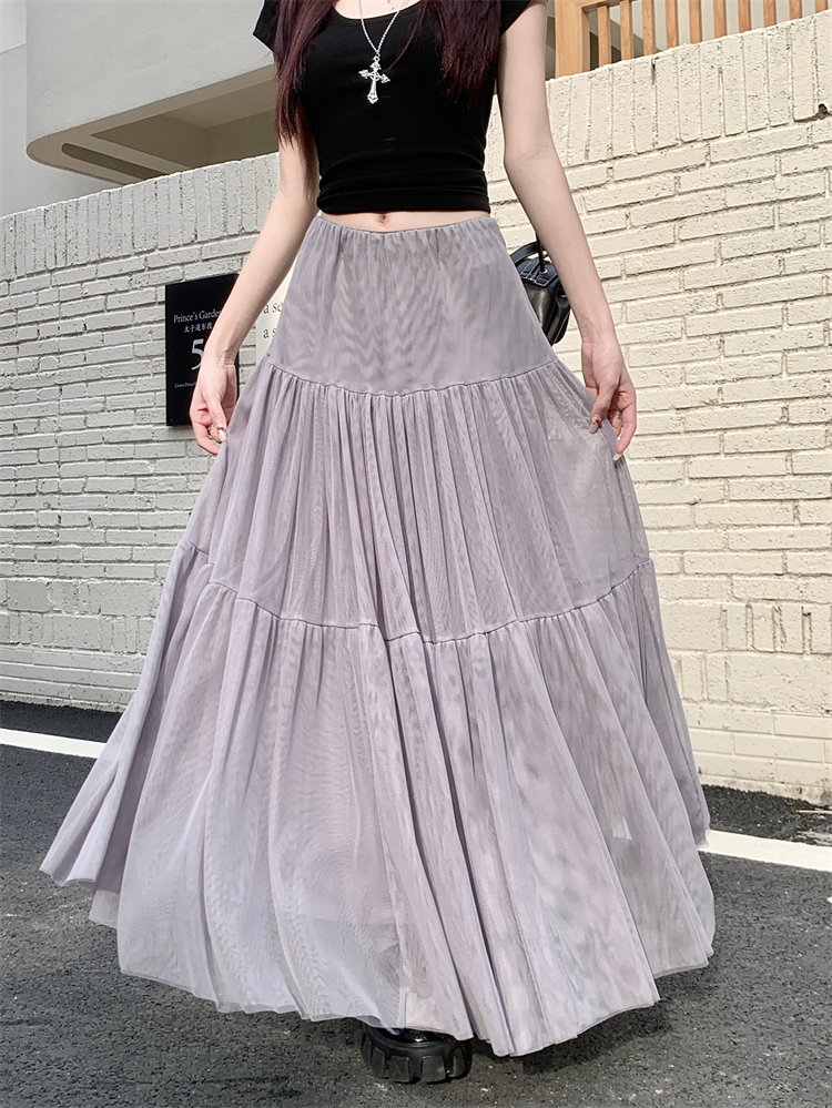 Real shot ~ New fairy-like fluttering mesh skirt for women with light and soft A-line cake skirt midi skirt