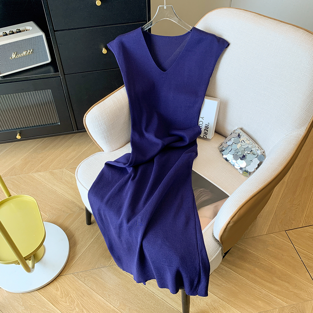Lin Guanguan's slim dress for women in summer navy blue hip-covered skirt with a mature temperament and high-end long skirt