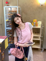 Real shots, layered knitted vest vest + wide-leg pants for women, loose high-waist pants casual pants floor-moving trousers