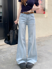 Real shot #Retro washing jeans for women with loose straight design narrow version wide-leg floor trousers