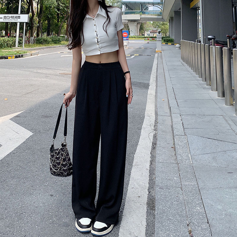 Real shot~Large size women's pants spring new Korean style draped suit pants wide-leg pants high waist straight trousers women