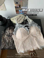 Real-life lace splicing short suspender vest white inner tress with chest pad pure and beautiful back base top
