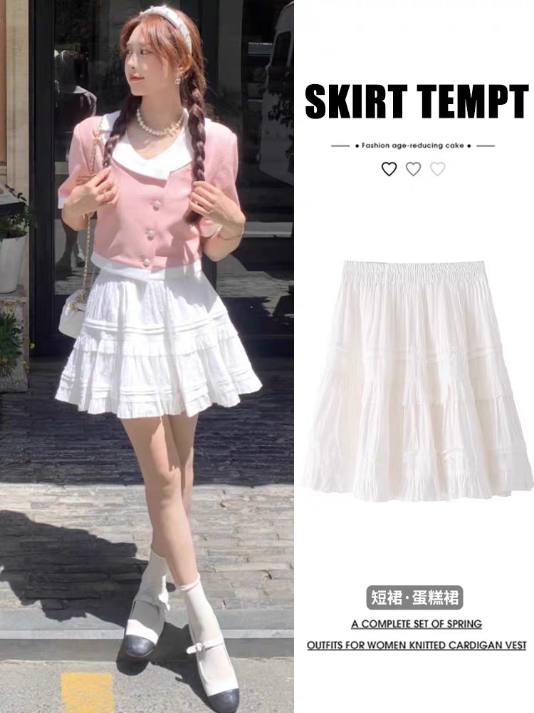 Japanese sweet girl summer new high-waisted skirt cake skirt fluffy skirt jacquard cotton skirt