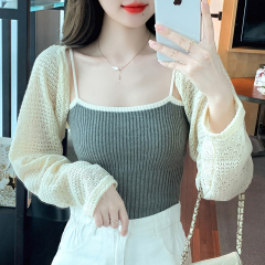 Shipped 2025 spring and summer real shot large size new hollow short jacket knitted sweater