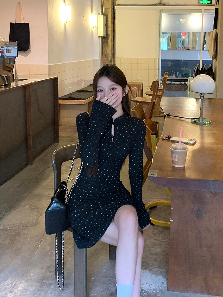 實拍 韓chic簡約人手一件新中式改良碎花盤扣連衣裙