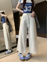 Real shot ~ American retro washing wide-leg jeans for women with high waist slim straight-leg small trousers