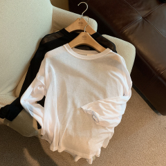 Real shot, loose and lazy and elegant T-shirt breathable thin round neck long-sleeved top