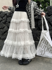 Real shot ballet style design lace lace cake skirt for women new sweet and versatile long skirt