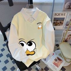 Photographed 2025 New Style Back Bag Plaid Polo Neck Sweatshirt Women Cartoon Long Sleeve Jacket