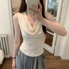 Foreign trade original summer new Korean version sleeveless neck vest T-shirt for women's summer new style sweet and spicy top