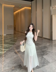 Real shot Korean version of slim mid-length high-end and sweet temperament celebrity sleeveless vest dress