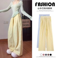 多巴胺波點闊腿褲女春夏2025新款休閒高腰遛彎抽繩拖地冰絲山本褲
