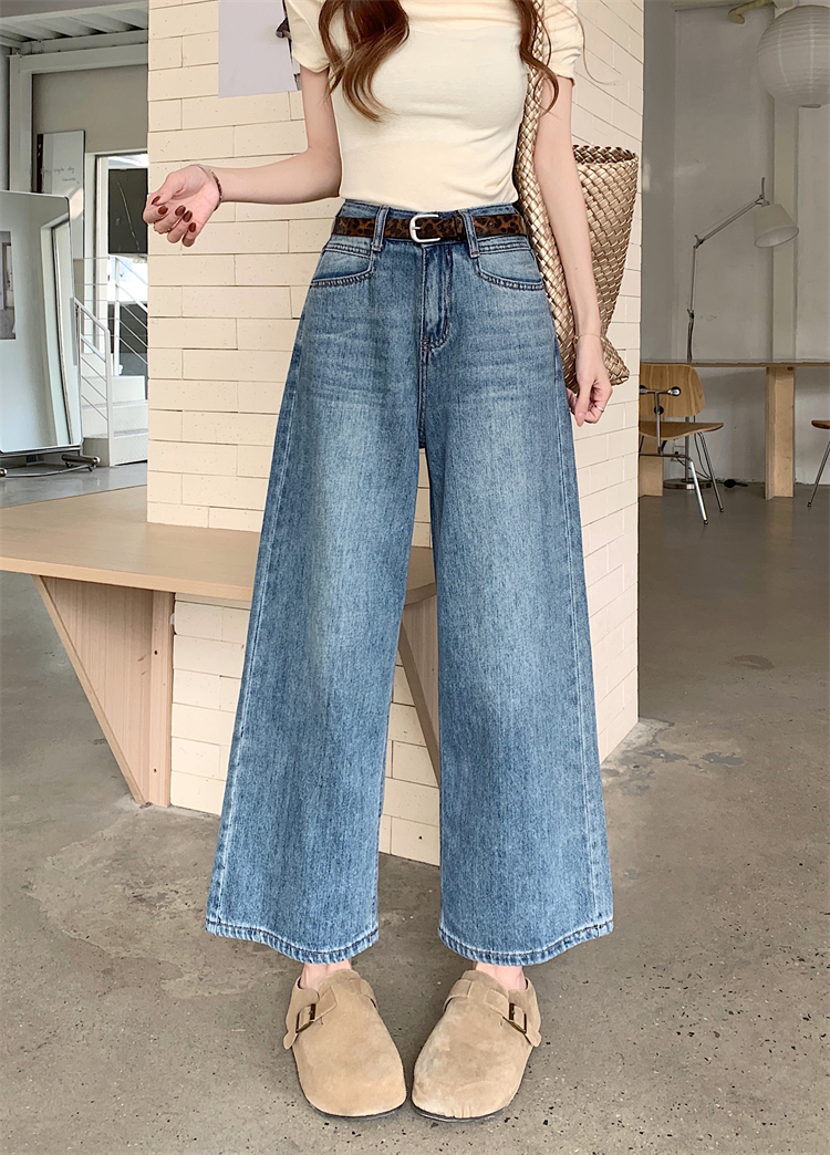 Real shot ~ American retro wide-leg jeans for women with high waist slimming straight and versatile nine-point pants