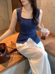 GS博主穿搭夏日新款版型超做」純欲顯瘦單排扣無袖背心針織衫女裝