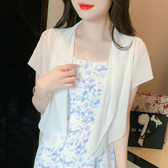 Shipped 2025 spring and summer short-sleeved chiffon cardigan summer women's thin jacket with small shawl coat air conditioning shirt