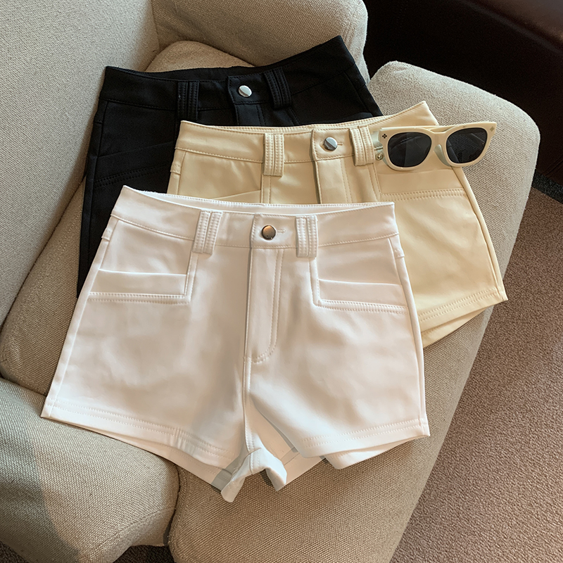 Real shot of spring and summer new Korean version retro casual high-waist A-line versatile wide-leg shorts