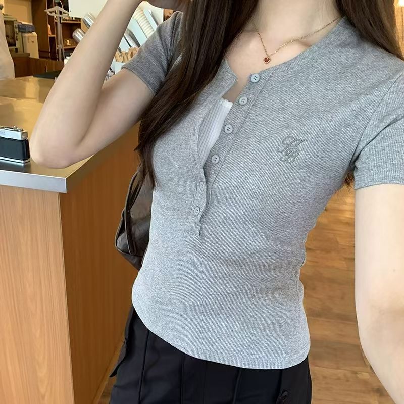 260g short-sleeved T-shirt for women, slim and high-end style, celebrity temperament, casual and versatile top