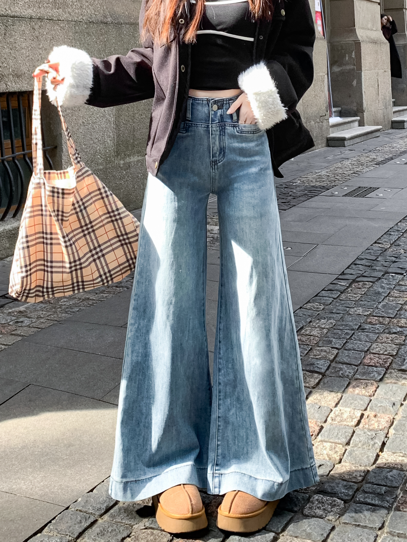 Real shot #New loose straight jeans for women with big trousers with wide legs design and wide-leg flared floor trousers