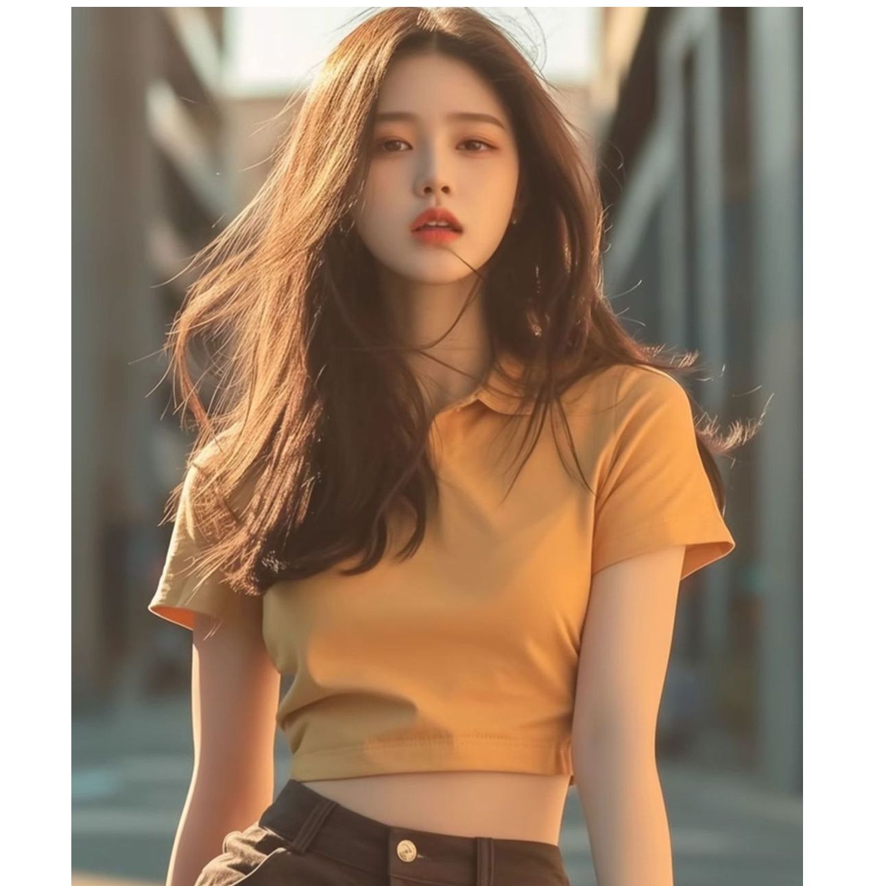 Pure erotic top polo neck short-sleeved T-shirt in summer slim new design, sweet and hot girl looks slim and short...