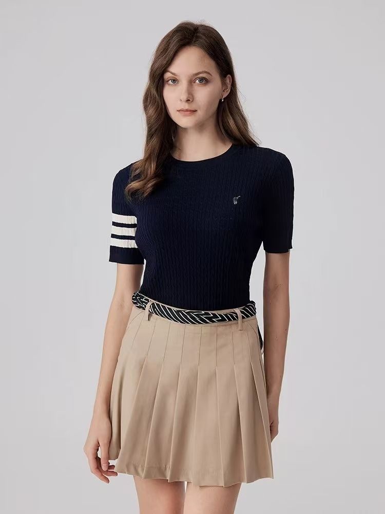 Twisted short-sleeved sweater for women 2025 summer new Korean style casual striped style half-sleeved T-shirt