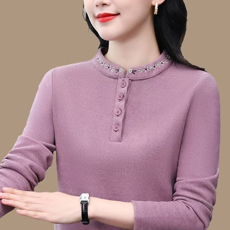 德絨打底衫女士圓領保暖百搭加厚洋氣磨毛中領上衣女