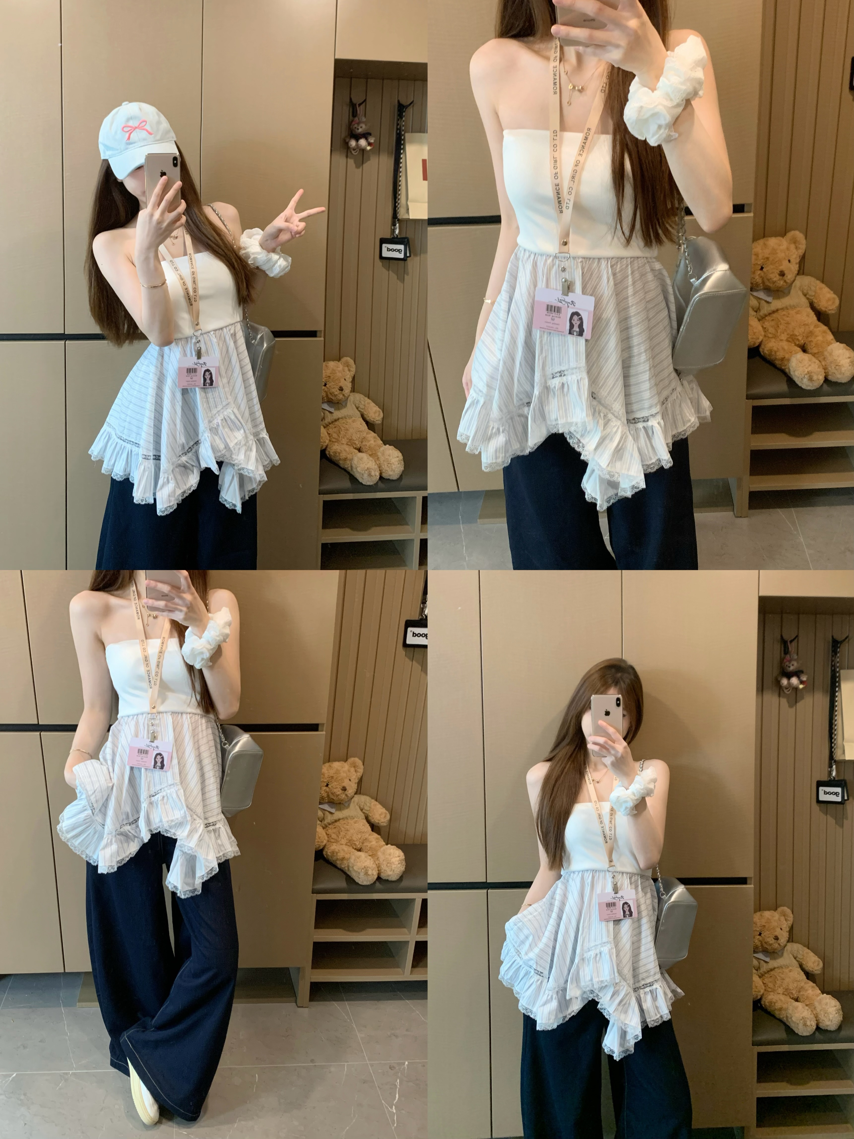 Real shot, irregular design, strapless skirt, two-wear women's lace spliced ​​tops, strapless skirt
