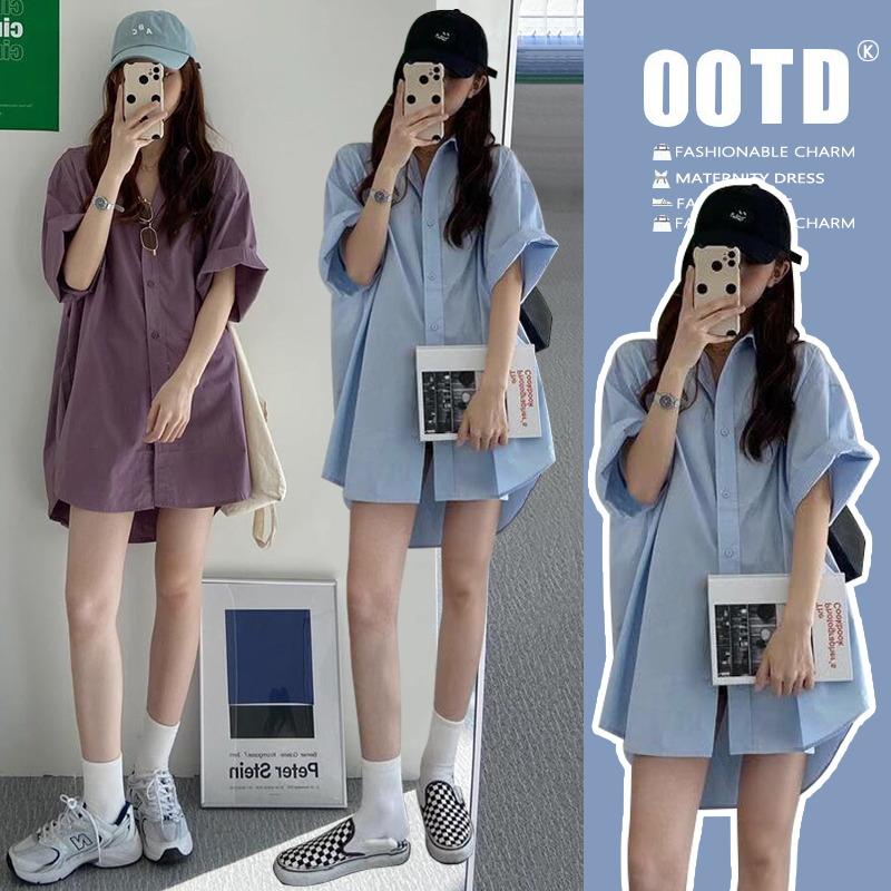 Summer new large-size women's temperament fashionable shirt slimming mid-length internet celebrity loose shirt M-4XL 200 jin
