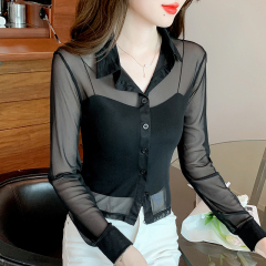 Shipped 2025 Spring and Summer New Shirt Chiffon Mesh Sunscreen Cardigan Loose Thin Style Outer Wear Women