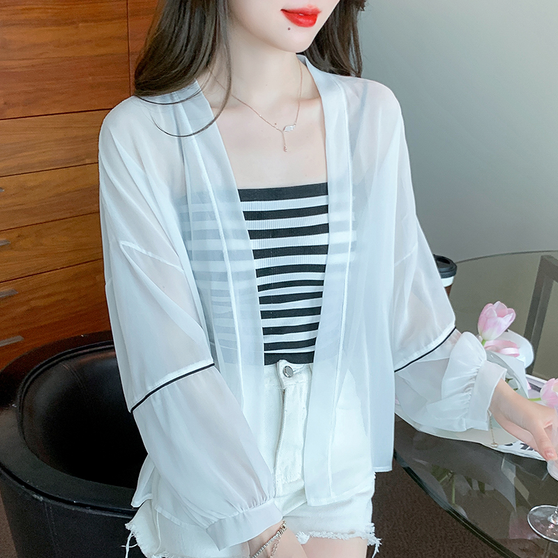 Shipped 2025 spring and summer real shot large size new loose sunscreen chiffon shirt long sleeve cardigan for women